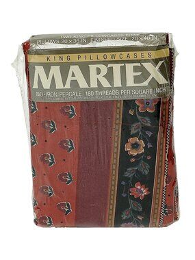 MARTEX King Pillowcases Pair Avignon French Country Red Floral Cotton Blend NWT